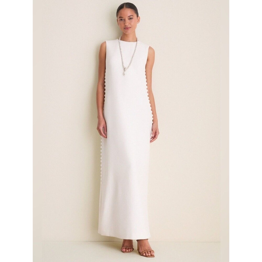 Tuckernuck Crepe Button Camille Maxi Dress in Cloud White Size 6 NWT